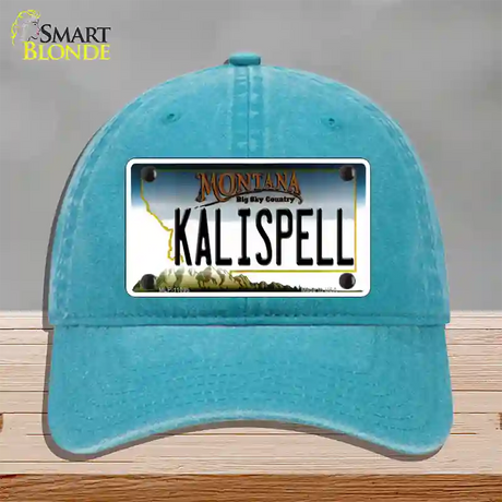 Kalispell Montana State Novelty License Plate Hat Unconstructed Cotton / Lake Blue