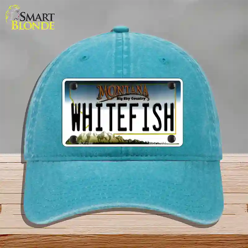 Whitefish Montana State Novelty License Plate Hat Unconstructed Cotton / Lake Blue