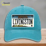 Livingston Montana State Novelty License Plate Hat Unconstructed Cotton / Lake Blue