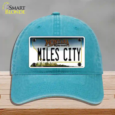 Miles City Montana State Novelty License Plate Hat Unconstructed Cotton / Lake Blue