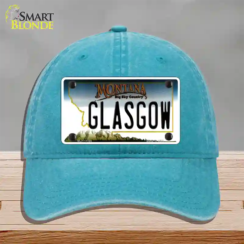 Glasgow Montana State Novelty License Plate Hat Unconstructed Cotton / Lake Blue