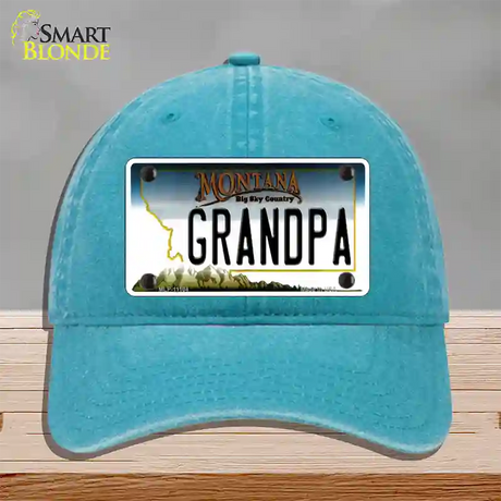 Grandpa Montana State Novelty License Plate Hat Unconstructed Cotton / Lake Blue