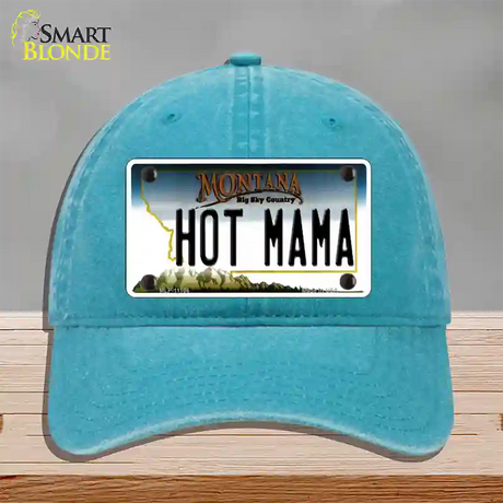 Hot Mama Montana State Novelty License Plate Hat Unconstructed Cotton / Lake Blue