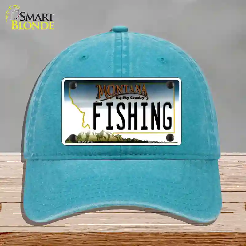 Fishing Montana State Novelty License Plate Hat Unconstructed Cotton / Lake Blue