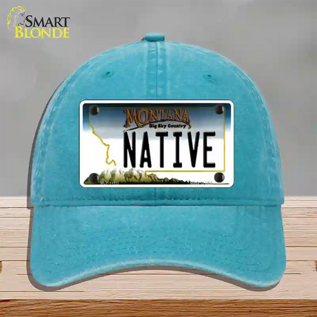 Native Montana State Novelty License Plate Hat Unconstructed Cotton / Lake Blue