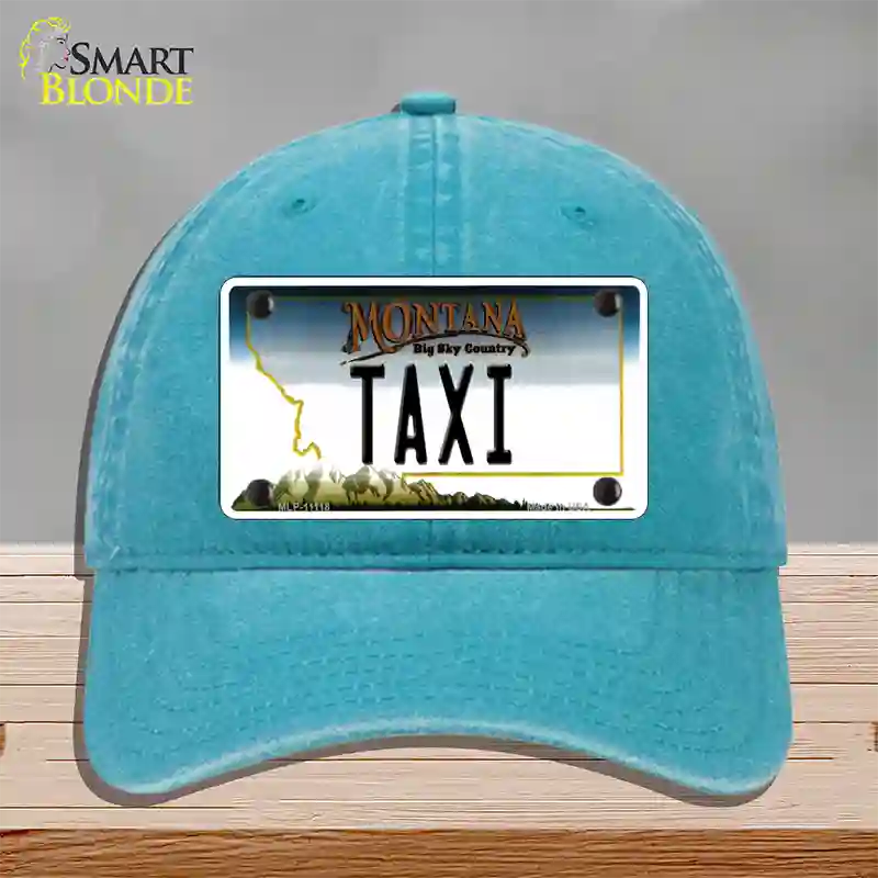 Taxi Montana State Novelty License Plate Hat Unconstructed Cotton / Lake Blue