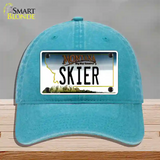 Skier Montana State Novelty License Plate Hat Unconstructed Cotton / Lake Blue