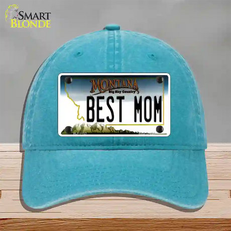 Best Mom Montana State Novelty License Plate Hat Unconstructed Cotton / Lake Blue