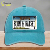 Born and Raised Montana State Novelty License Plate Hat Unconstructed Cotton / Lake Blue