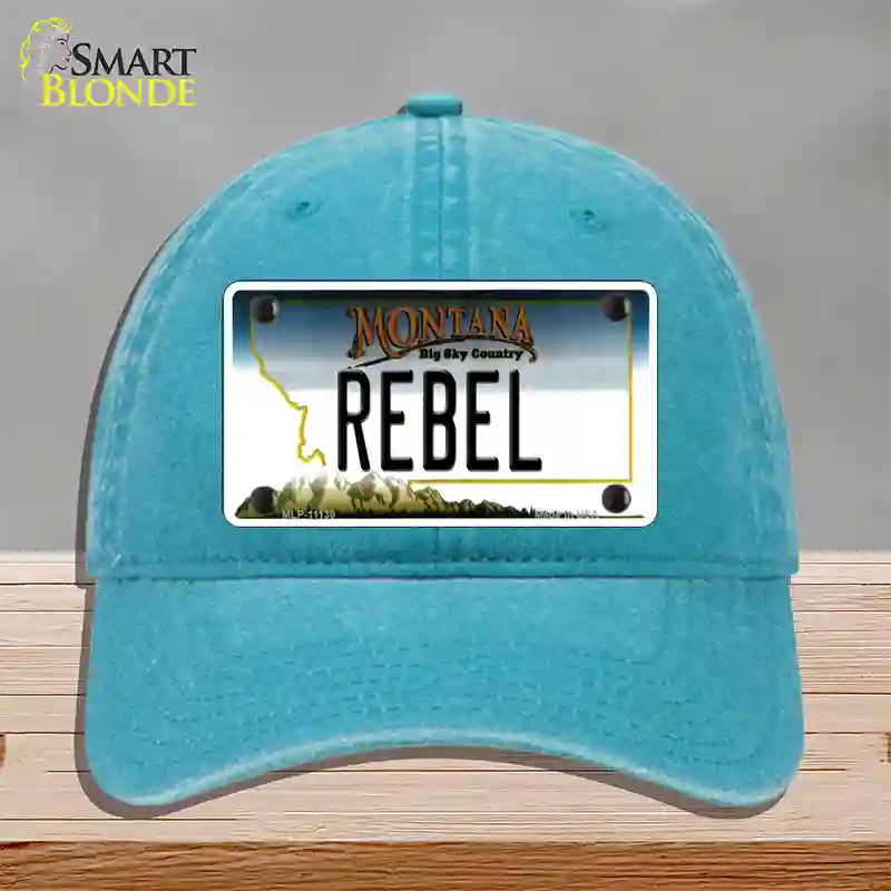 Rebel Montana State Novelty License Plate Hat Unconstructed Cotton / Lake Blue