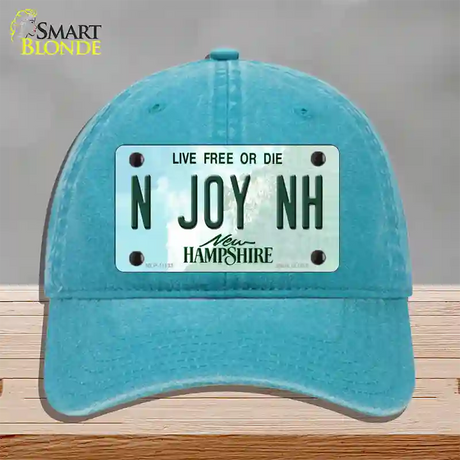 N Joy NH New Hampshire State Novelty License Plate Hat Unconstructed Cotton / Lake Blue