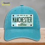 Manchester New Hampshire State Novelty License Plate Hat Unconstructed Cotton / Lake Blue