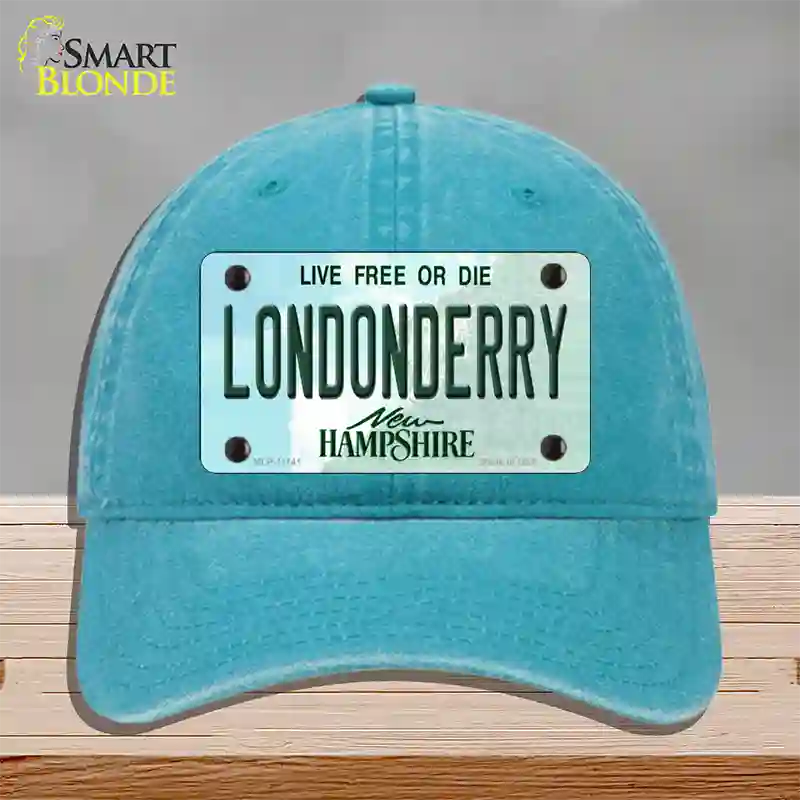 Londonderry New Hampshire State Novelty License Plate Hat Unconstructed Cotton / Lake Blue