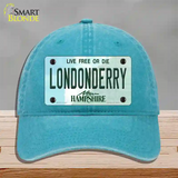 Londonderry New Hampshire State Novelty License Plate Hat Unconstructed Cotton / Lake Blue