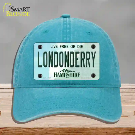 Londonderry New Hampshire State Novelty License Plate Hat Unconstructed Cotton / Lake Blue