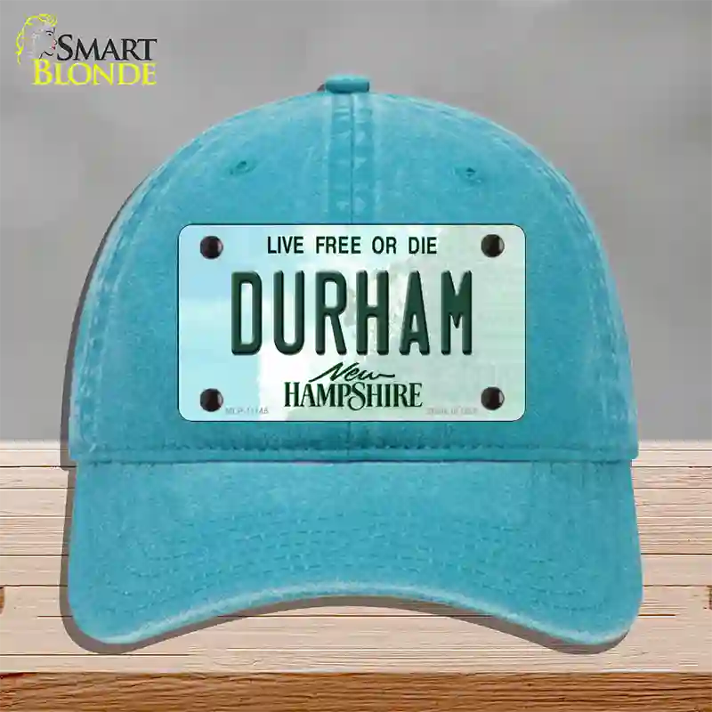 Durham New Hampshire State Novelty License Plate Hat Unconstructed Cotton / Lake Blue