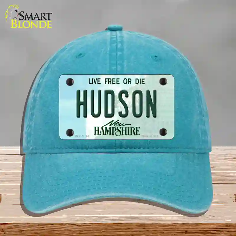 Hudson New Hampshire State Novelty License Plate Hat Unconstructed Cotton / Lake Blue