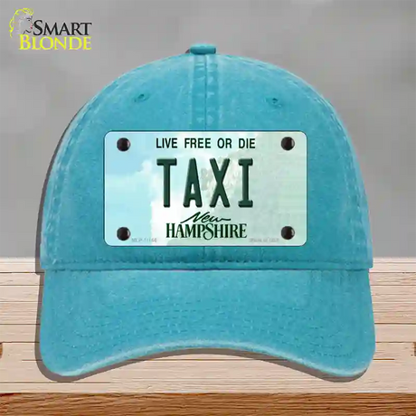 Taxi New Hampshire State Novelty License Plate Hat Unconstructed Cotton / Lake Blue