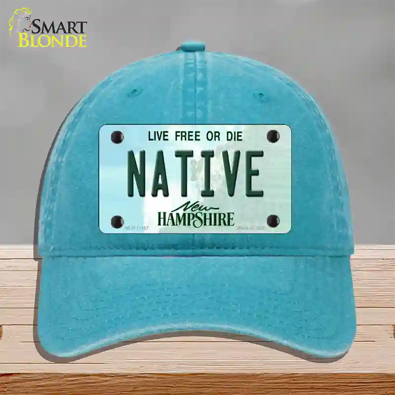 Native New Hampshire State Novelty License Plate Hat Unconstructed Cotton / Lake Blue