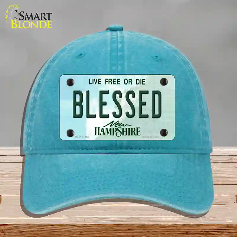 Blessed New Hampshire State Novelty License Plate Hat Unconstructed Cotton / Lake Blue