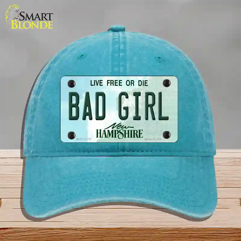 Bad Girl New Hampshire State Novelty License Plate Hat Unconstructed Cotton / Lake Blue