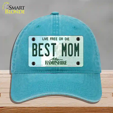 Best Mom New Hampshire State Novelty License Plate Hat Unconstructed Cotton / Lake Blue