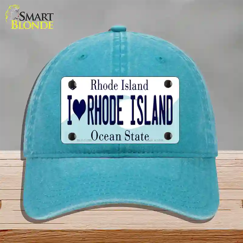 I Love Rhode Island State Novelty License Plate Hat Unconstructed Cotton / Lake Blue