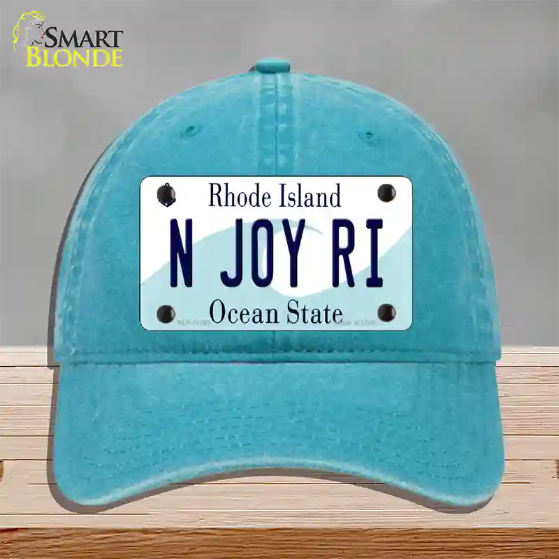 N Joy RI Rhode Island State Novelty License Plate Hat Unconstructed Cotton / Lake Blue