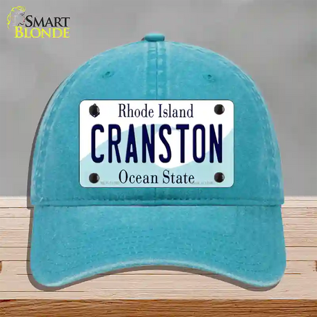 Cranston Rhode Island State Novelty License Plate Hat Unconstructed Cotton / Lake Blue