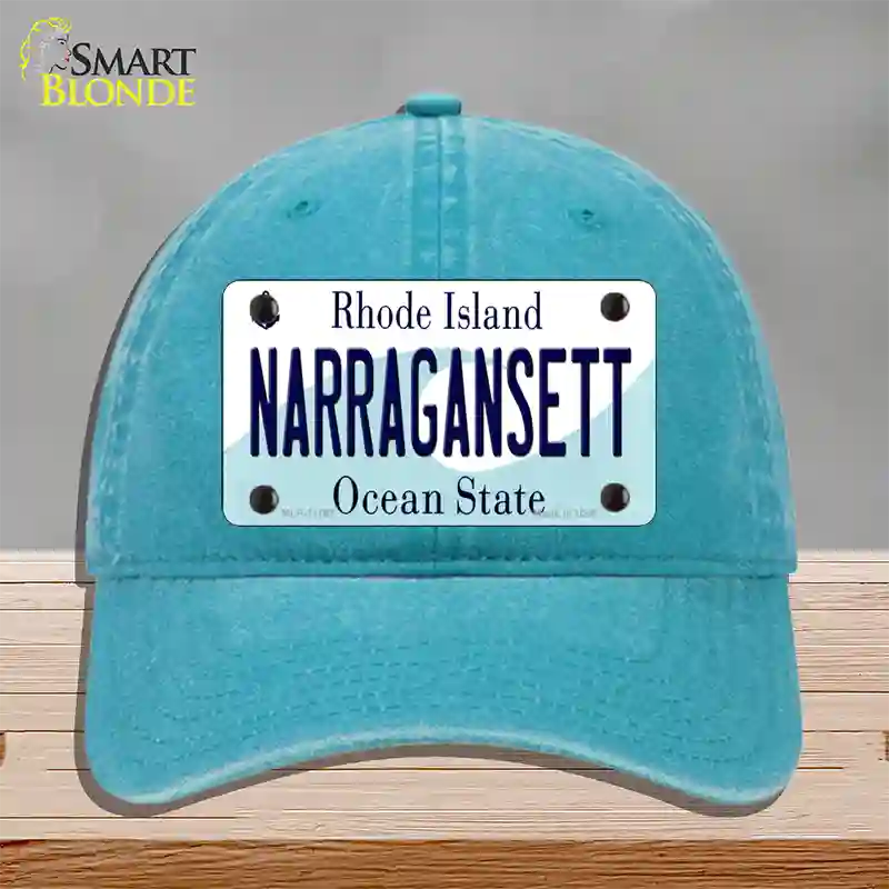 Narragansett Rhode Island State Novelty License Plate Hat Unconstructed Cotton / Lake Blue