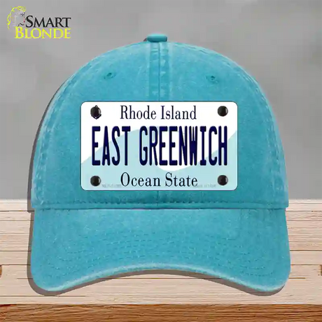 East Greenwich Rhode Island State Novelty License Plate Hat Unconstructed Cotton / Lake Blue