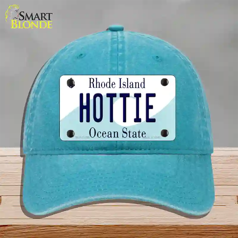 Hottie Rhode Island State Novelty License Plate Hat Unconstructed Cotton / Lake Blue