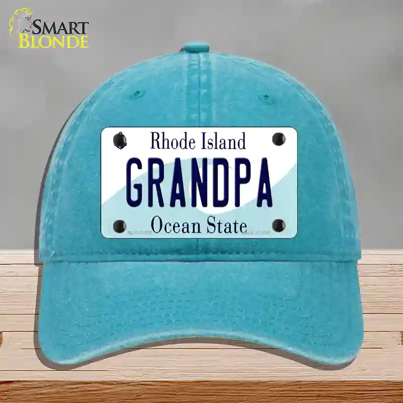 Grandpa Rhode Island State Novelty License Plate Hat Unconstructed Cotton / Lake Blue