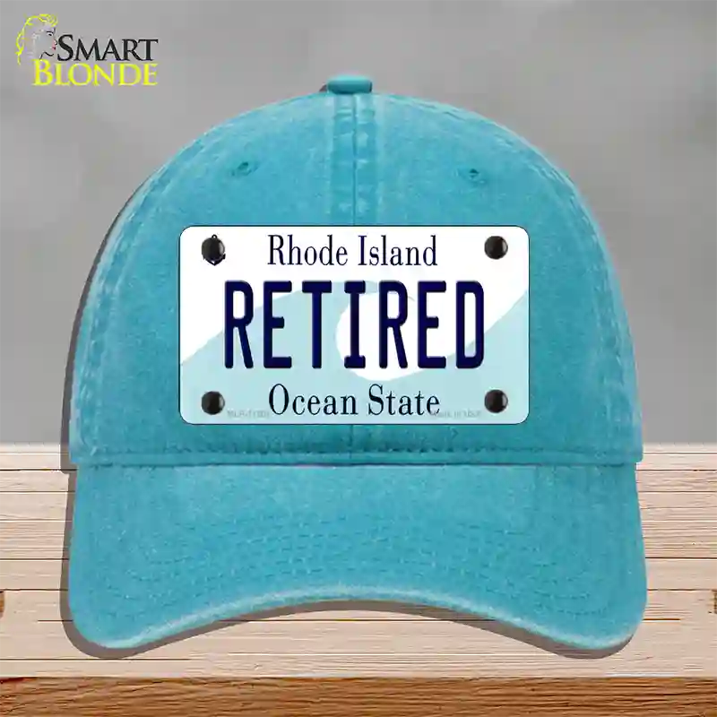 Retired Rhode Island State Novelty License Plate Hat Unconstructed Cotton / Lake Blue