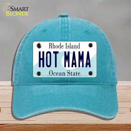 Hot Mama Rhode Island State Novelty License Plate Hat Unconstructed Cotton / Lake Blue