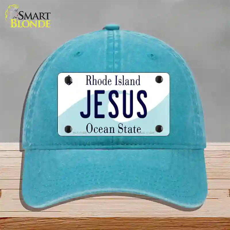 Jesus Rhode Island State Novelty License Plate Hat Unconstructed Cotton / Lake Blue