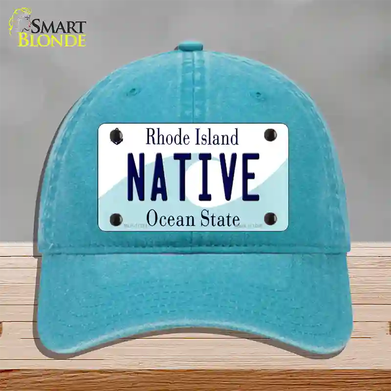 Native Rhode Island State Novelty License Plate Hat Unconstructed Cotton / Lake Blue