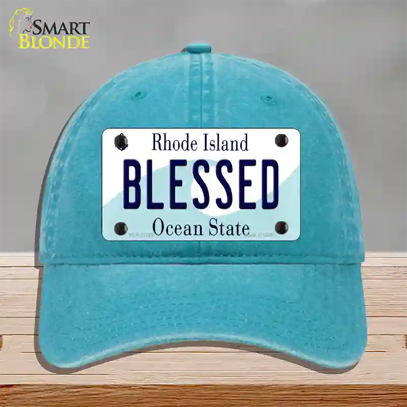 Blessed Rhode Island State Novelty License Plate Hat Unconstructed Cotton / Lake Blue