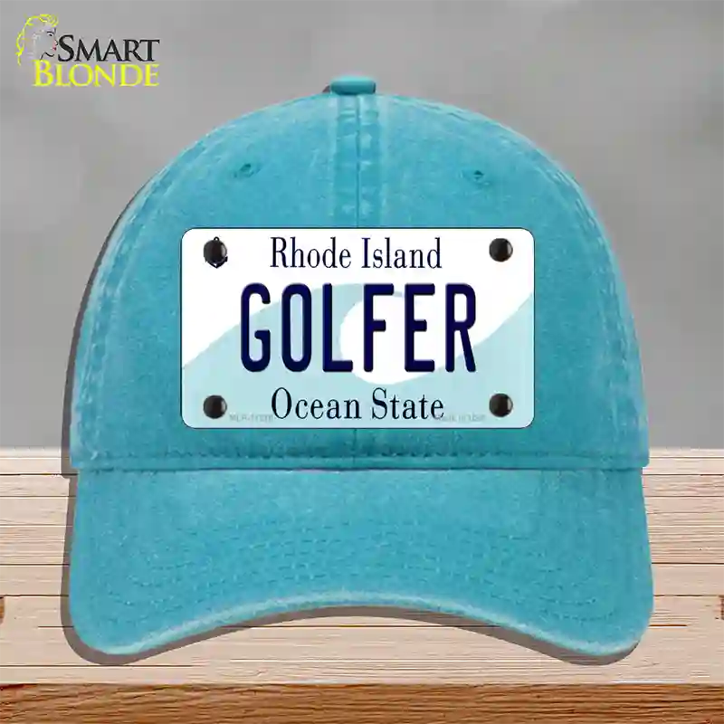 Golfer Rhode Island State Novelty License Plate Hat Unconstructed Cotton / Lake Blue