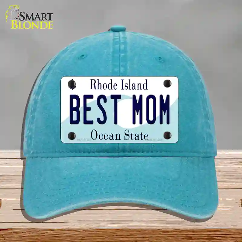 Best Mom Rhode Island State Novelty License Plate Hat Unconstructed Cotton / Lake Blue