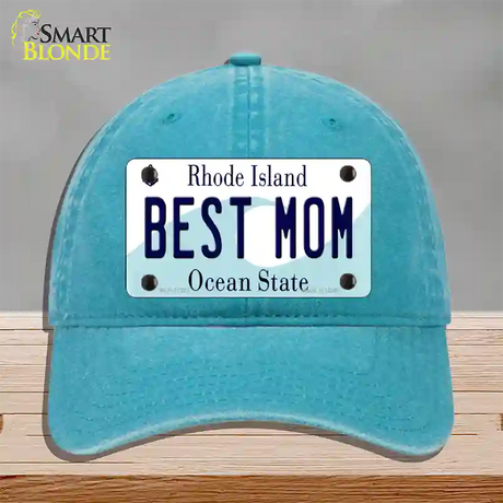 Best Mom Rhode Island State Novelty License Plate Hat Unconstructed Cotton / Lake Blue