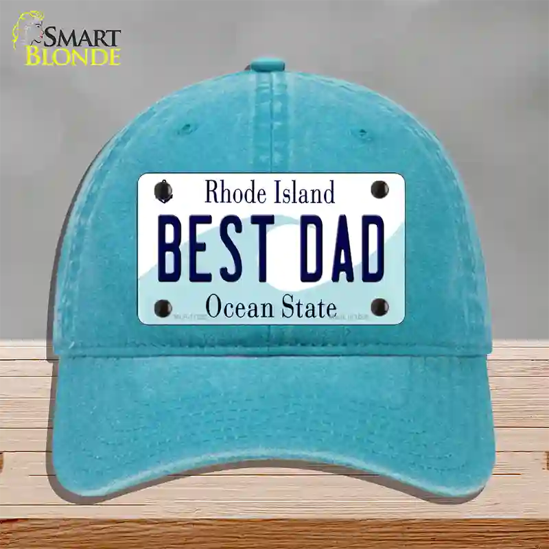 Best Dad Rhode Island State Novelty License Plate Hat Unconstructed Cotton / Lake Blue