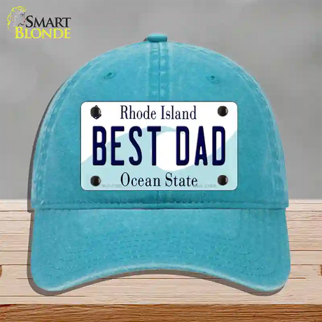 Best Dad Rhode Island State Novelty License Plate Hat Unconstructed Cotton / Lake Blue