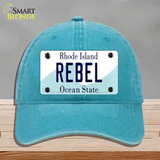 Rebel Rhode Island State Novelty License Plate Hat Unconstructed Cotton / Lake Blue