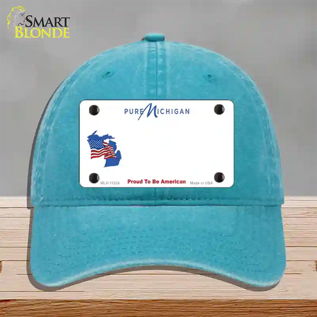 Pure Michigan Proud To Be American Novelty License Plate Hat Unconstructed Cotton / Lake Blue