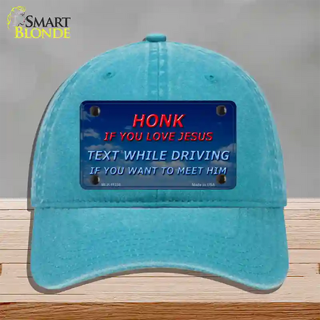 Honk If You Love Jesus Novelty License Plate Hat Unconstructed Cotton / Lake Blue