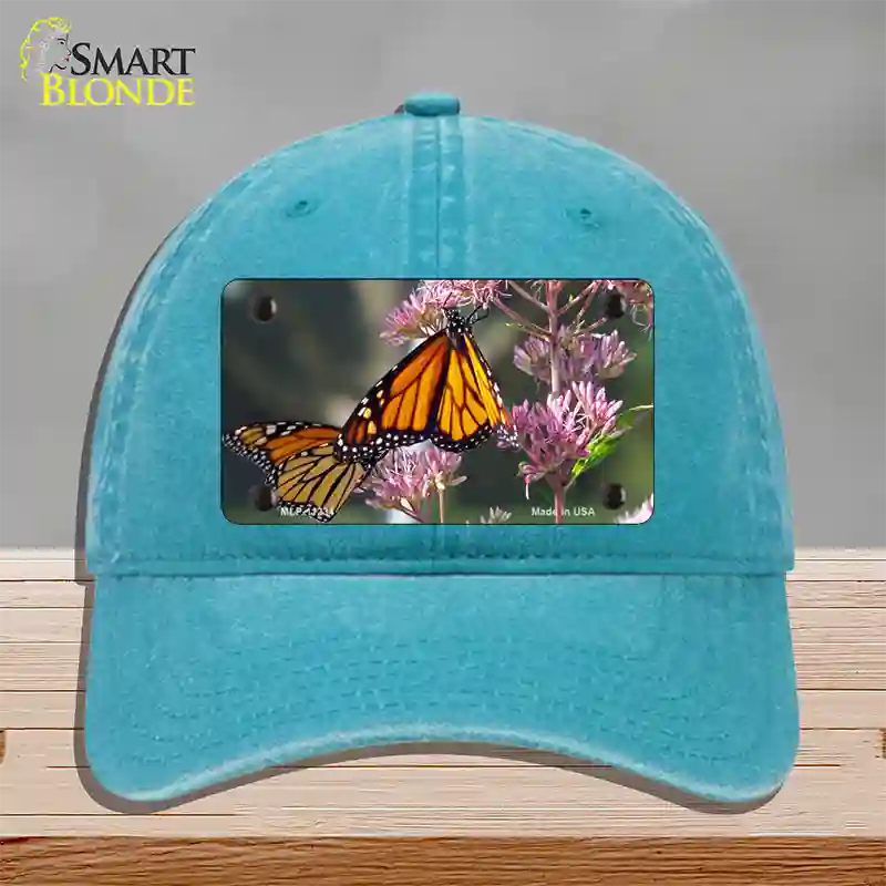 Butterfly Monarch On Flower Novelty License Plate Hat Unconstructed Cotton / Lake Blue