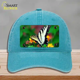 Butterfly Black and White Novelty License Plate Hat Unconstructed Cotton / Lake Blue