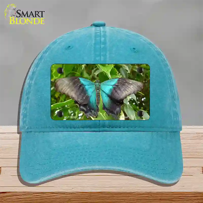 Butterfly Blue and Black Novelty License Plate Hat Unconstructed Cotton / Lake Blue