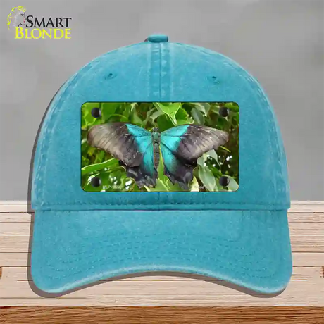 Butterfly Blue and Black Novelty License Plate Hat Unconstructed Cotton / Lake Blue